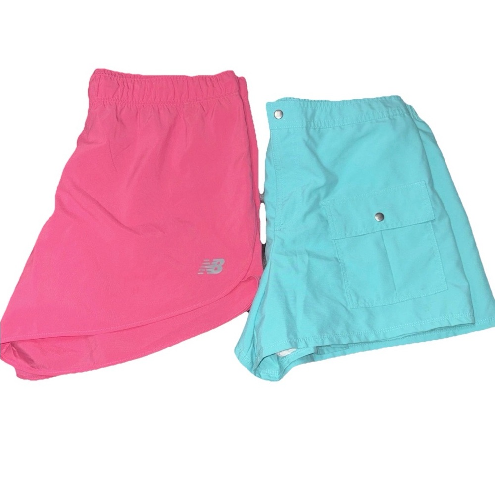 New Balance Pink athletic and Aqua Kim Roger’s lined swim Shorts woman’s large